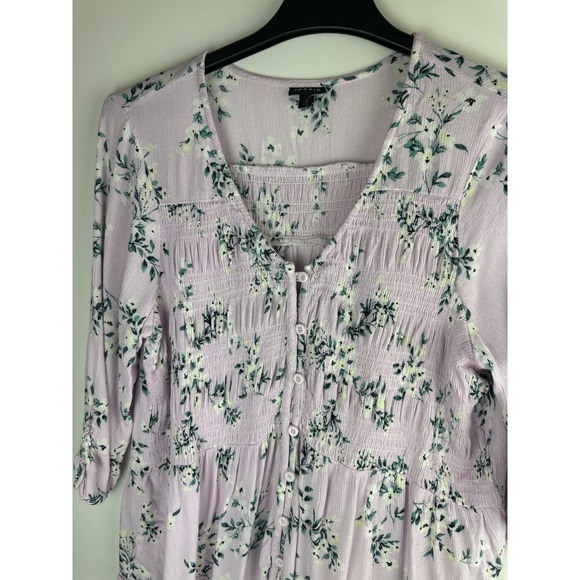 Torrid Crinkle Gauze Smocked Button-Front Top Floral Pink Womens Plus Size 2 2X - Picture 3 of 12